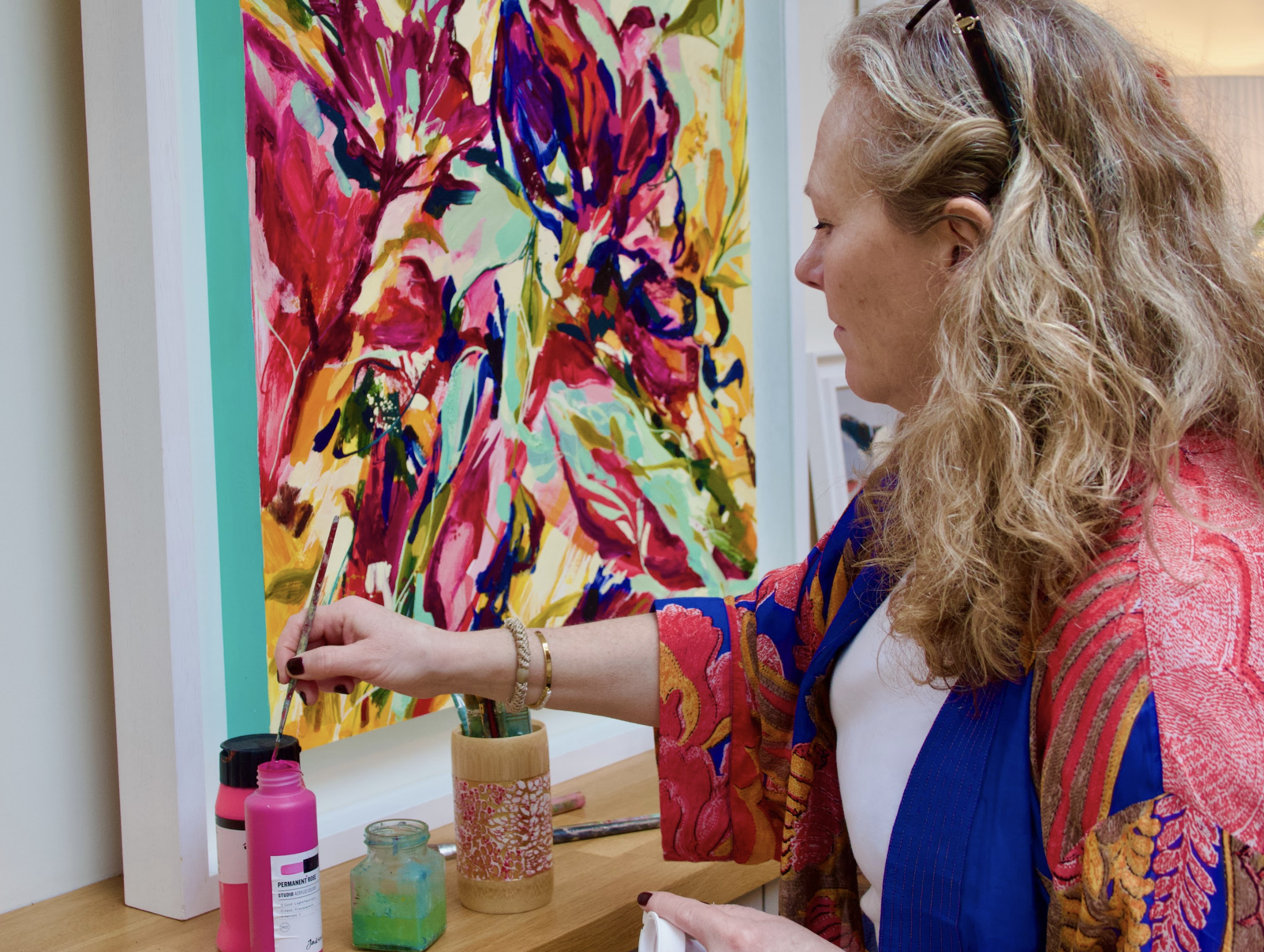 Portrait of artist Annabel Hill in her studio