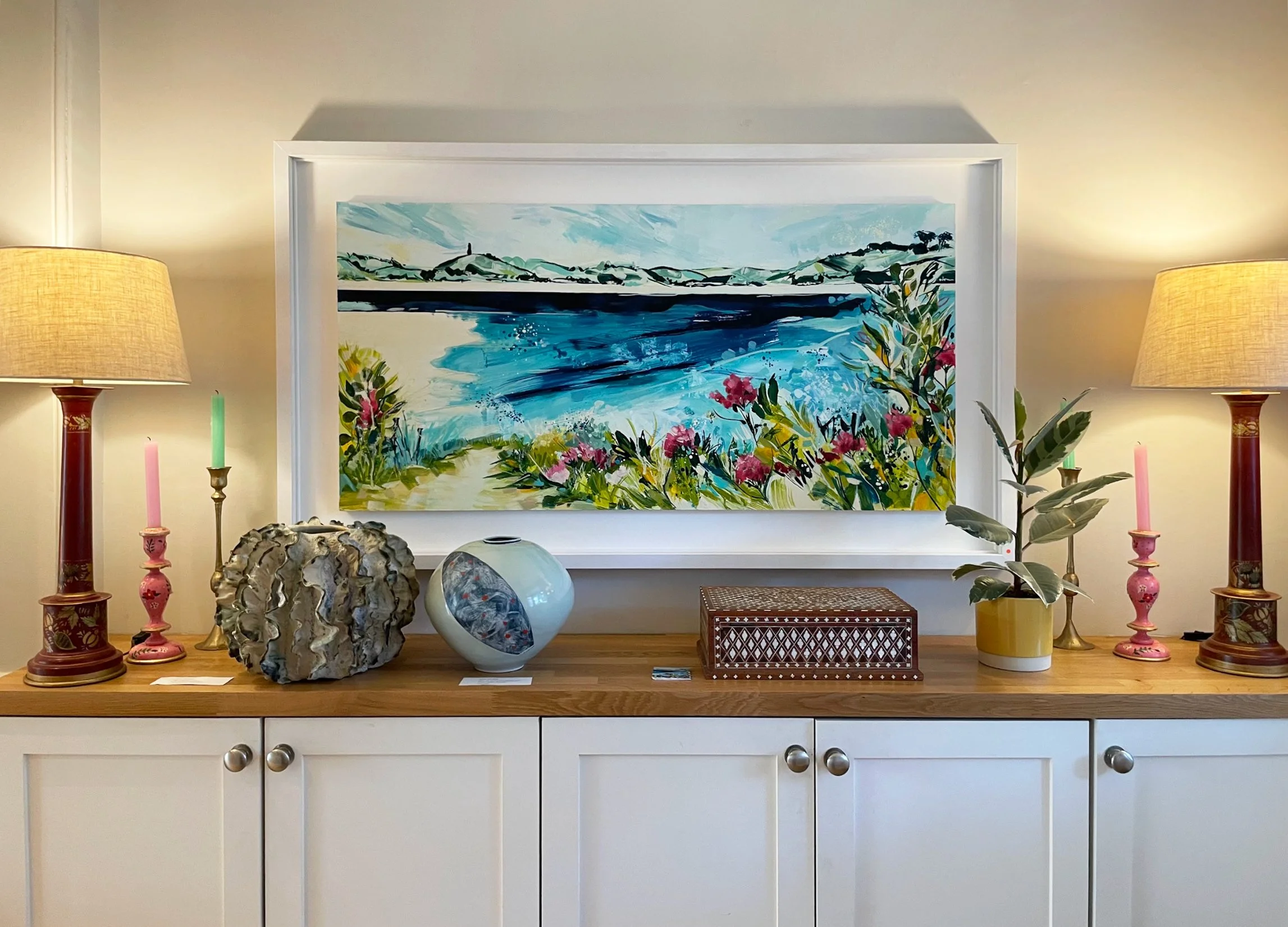 expand-media Original seascape painting by Annabel Hill hanging in an interior