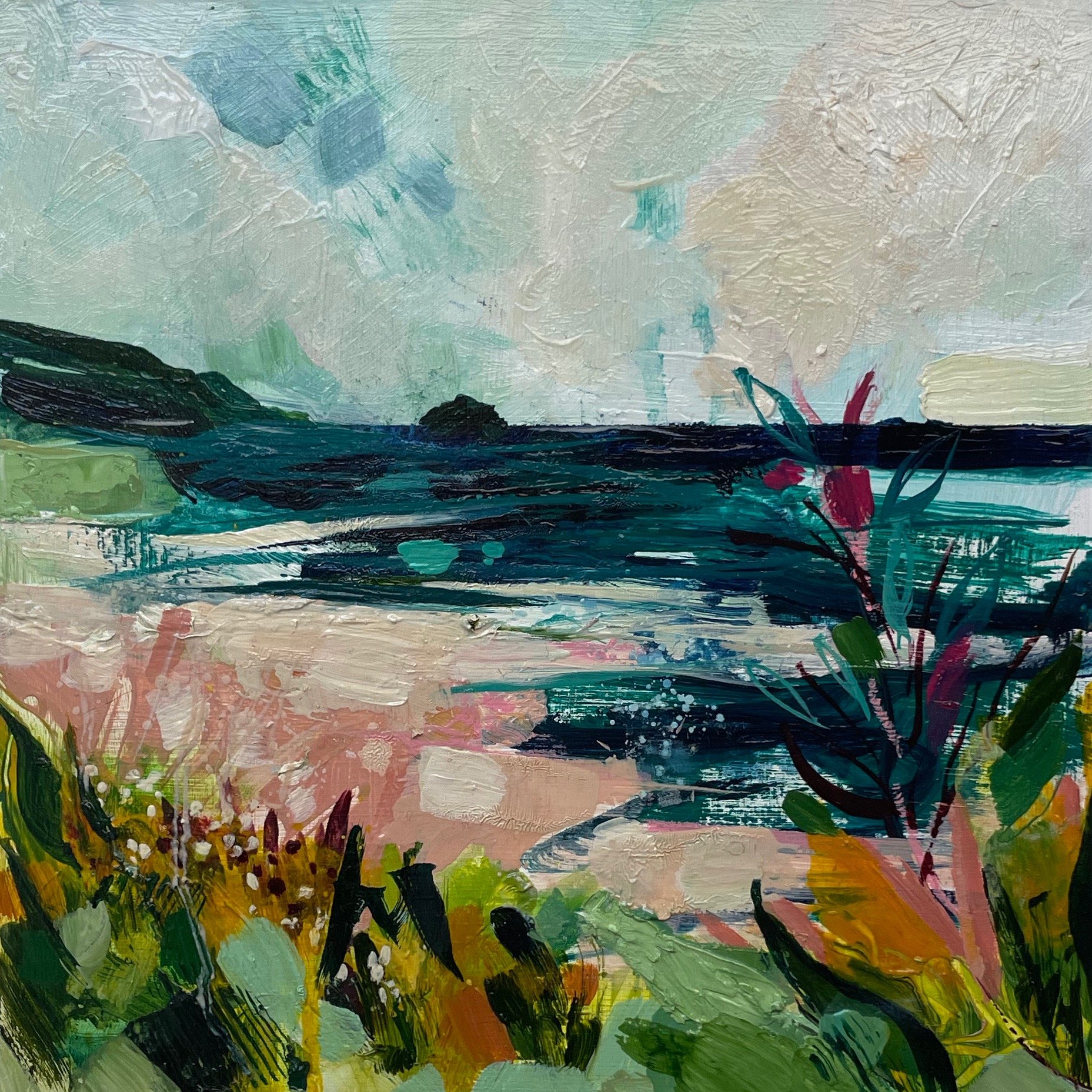 2023, Pink sand at Tregirls 1 (A0090)