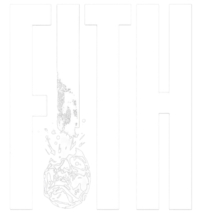 Black and white graphic of the word 'FITH' with an upside-down letter "i" with skull replacing the dot in the letter.