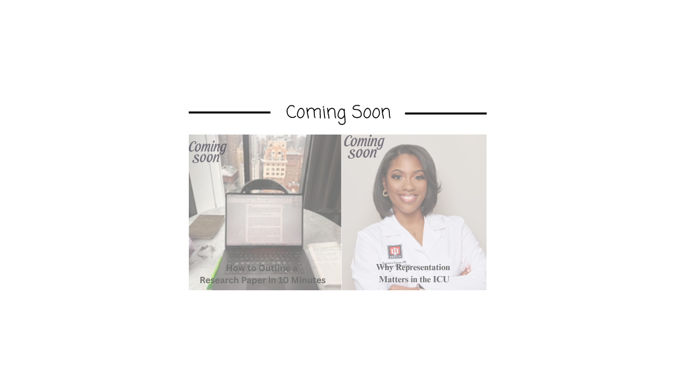 Upcoming online courses titled "How to Outline a Research Paper in 10 Minutes" and "Why Representation Matters in the ICU," with images of a laptop and a smiling woman in medical attire.