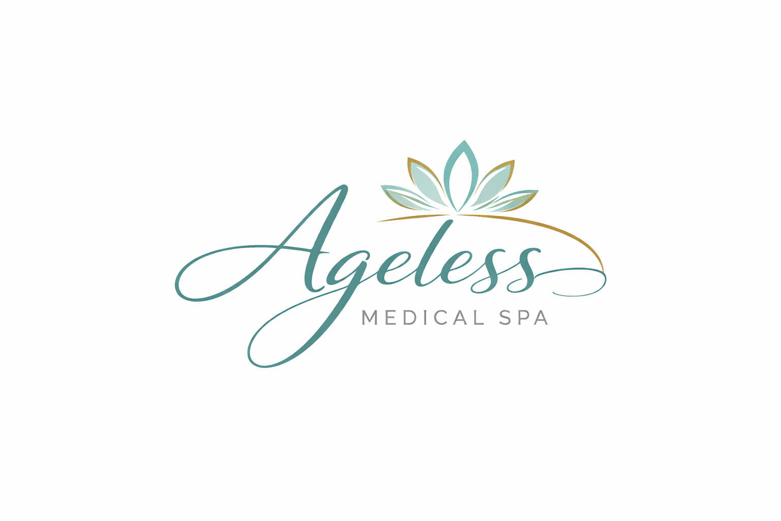 Logo for Ageless Medical Spa featuring a stylized lotus flower above the name in elegant script, with 'Medical Spa' written below.