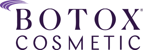 Botox Cosmetic logo in purple letters on a black background.