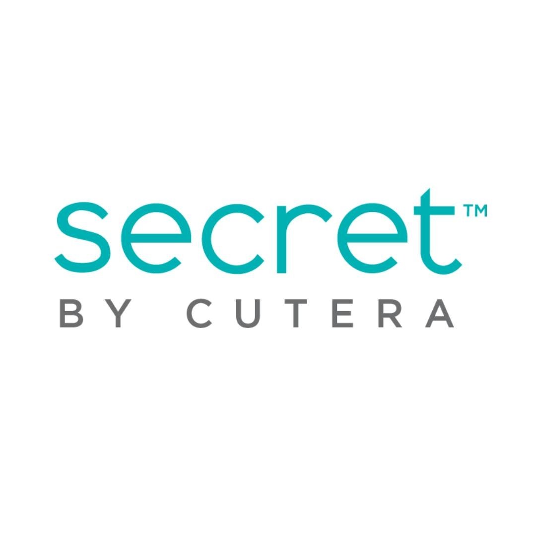 Logo for Secret by Cutera, featuring the word 'secret' in teal font and 'by Cutera' in gray font below on a white background.