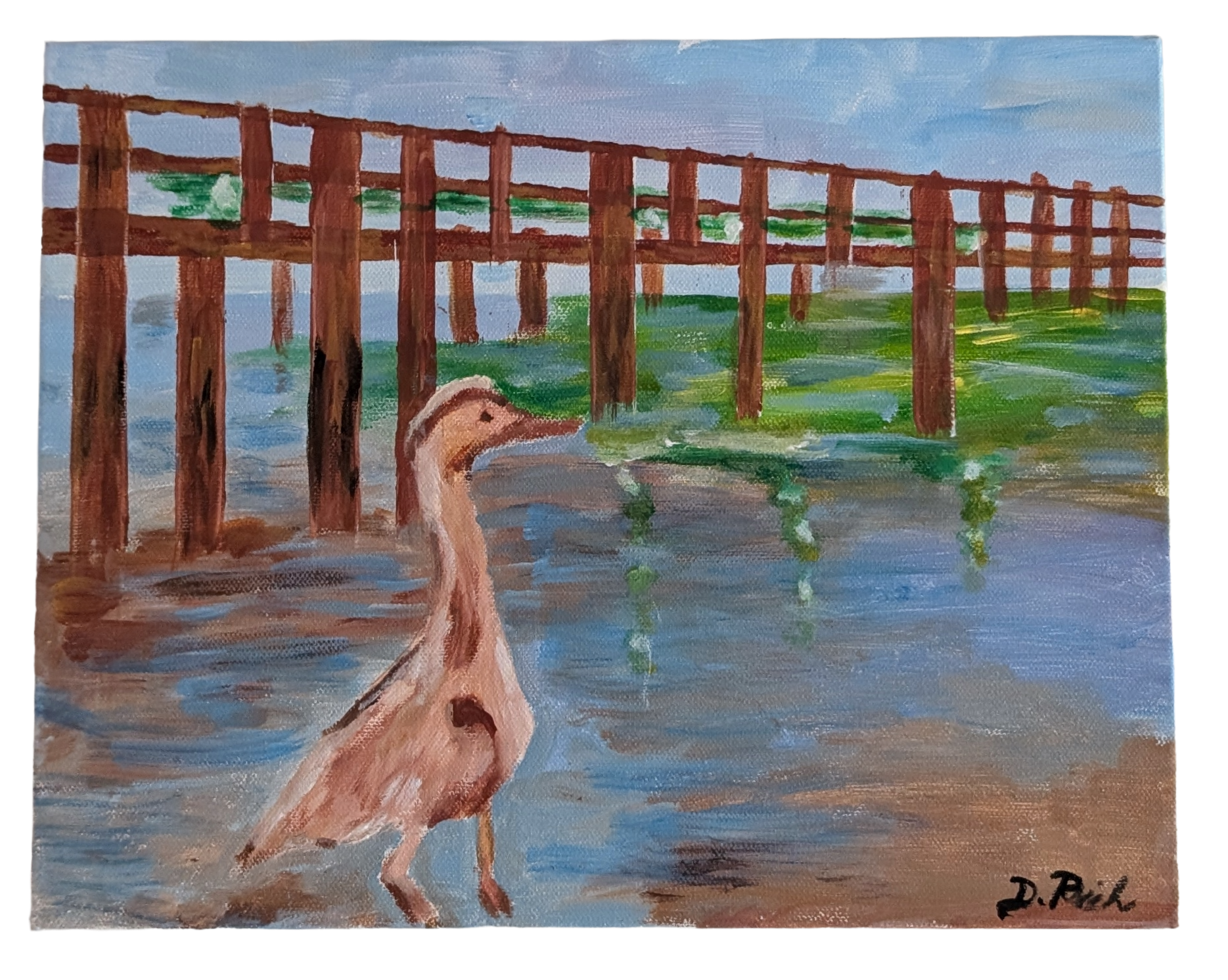 Duck Meets Bridge Acrylic Painting