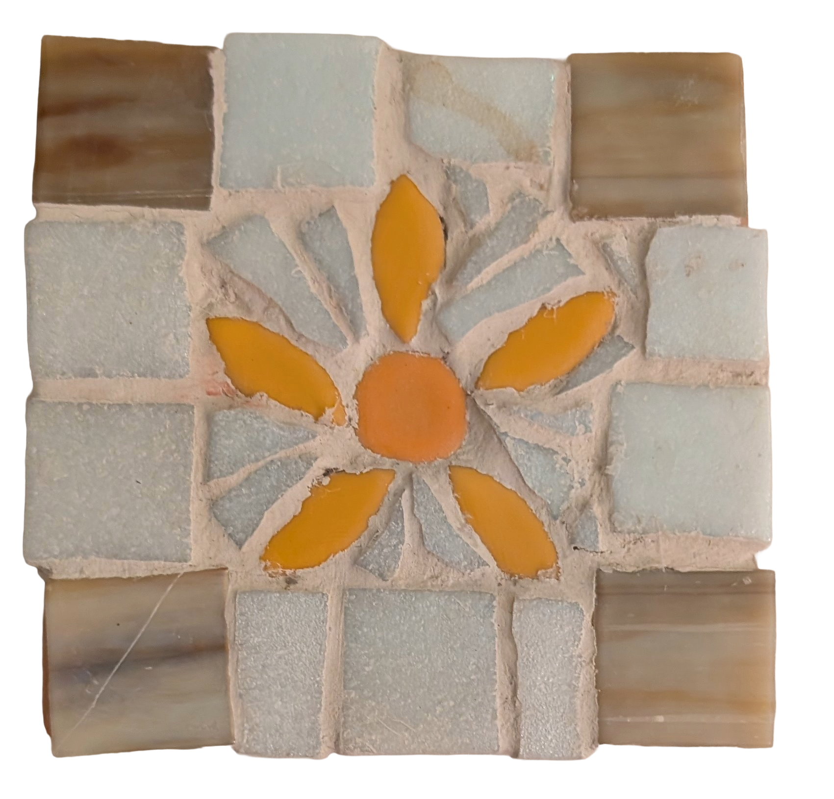 Handcrafted square earthtone mosaic coaster with non-slip backing 2, by Sarasota artist, Debra Rich.