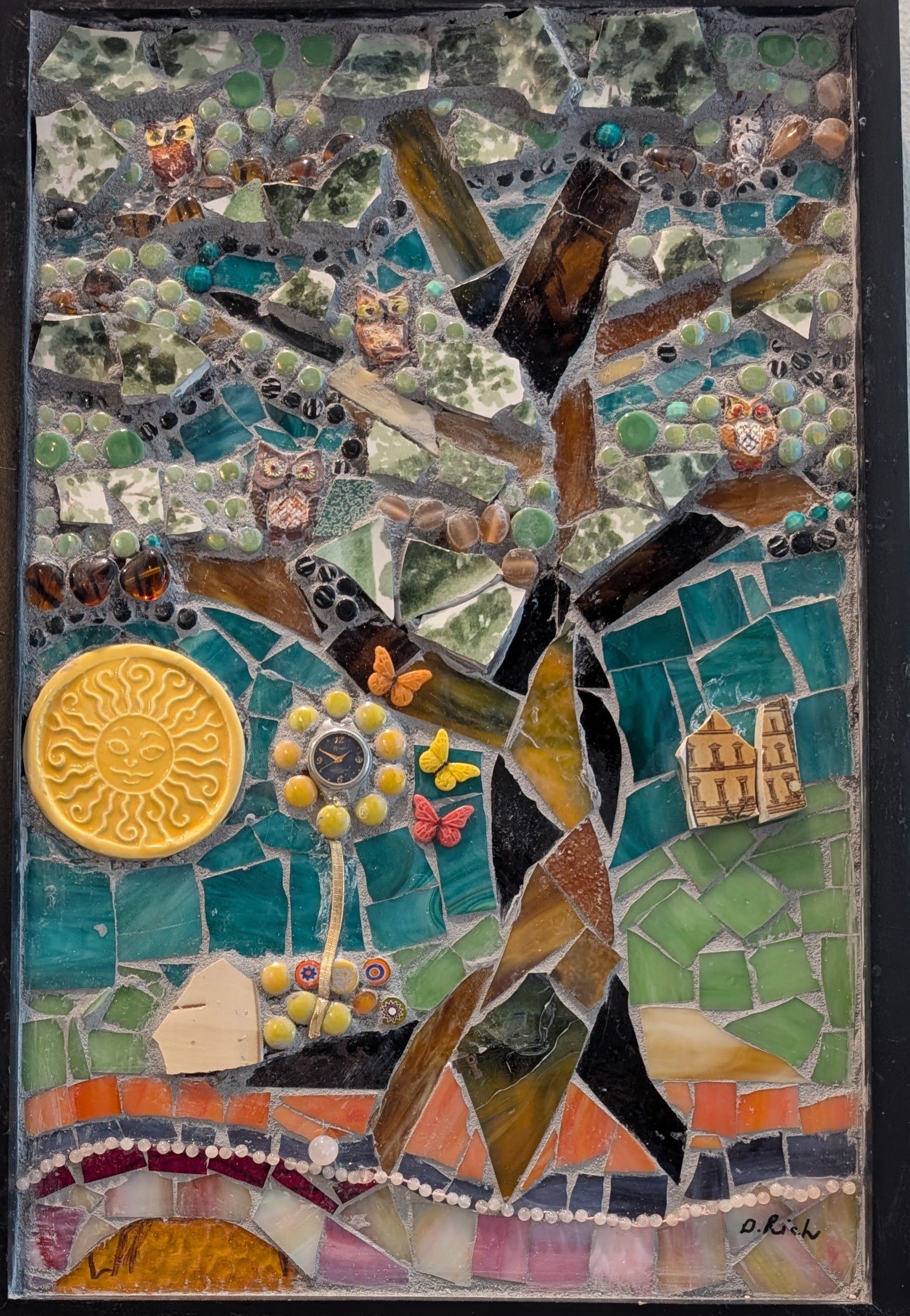 Vibrant Mosaic Wall Art: Tree and Flowers