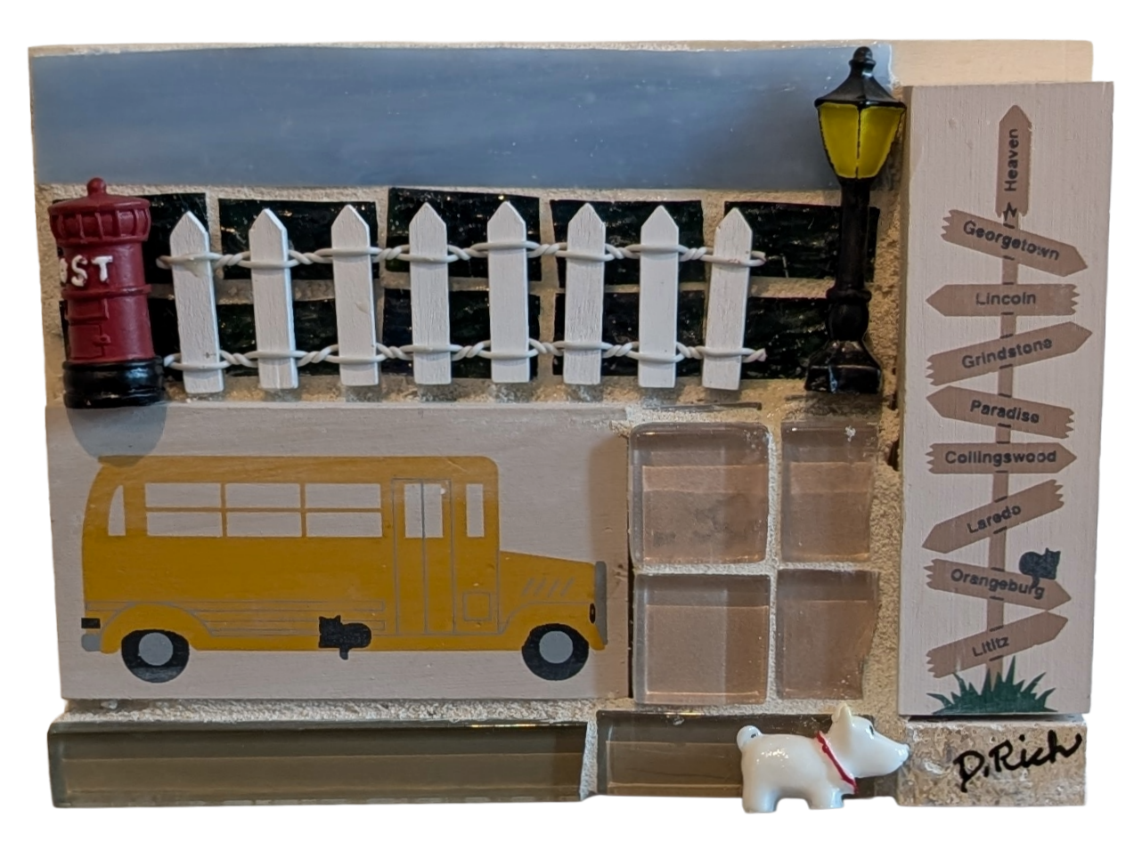 School Bus on the Road Assemblage Art