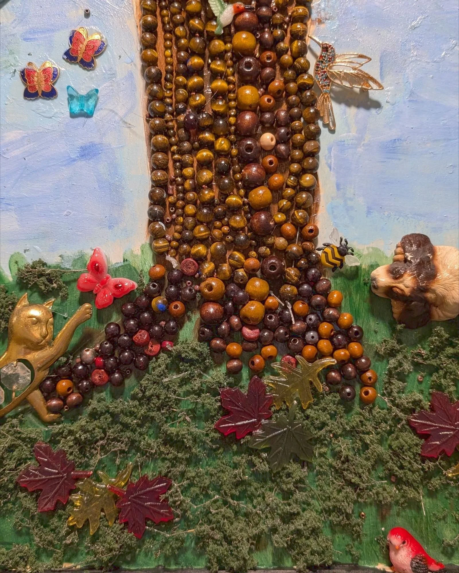 Last Tree costume jewelry tree assemblage-close up