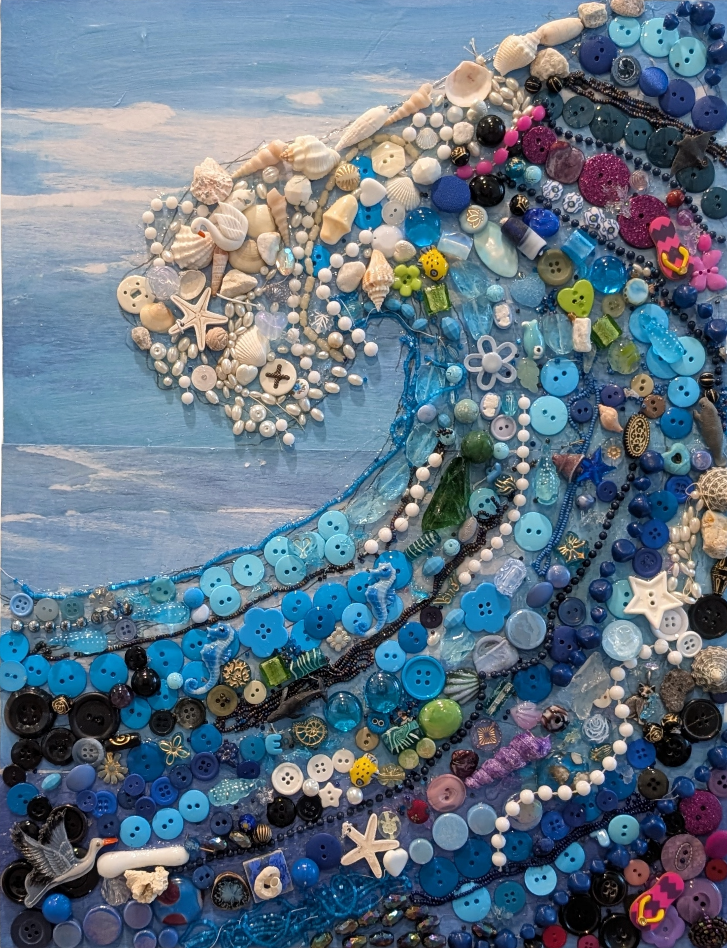Ocean Waves of Shells and Buttons Collage