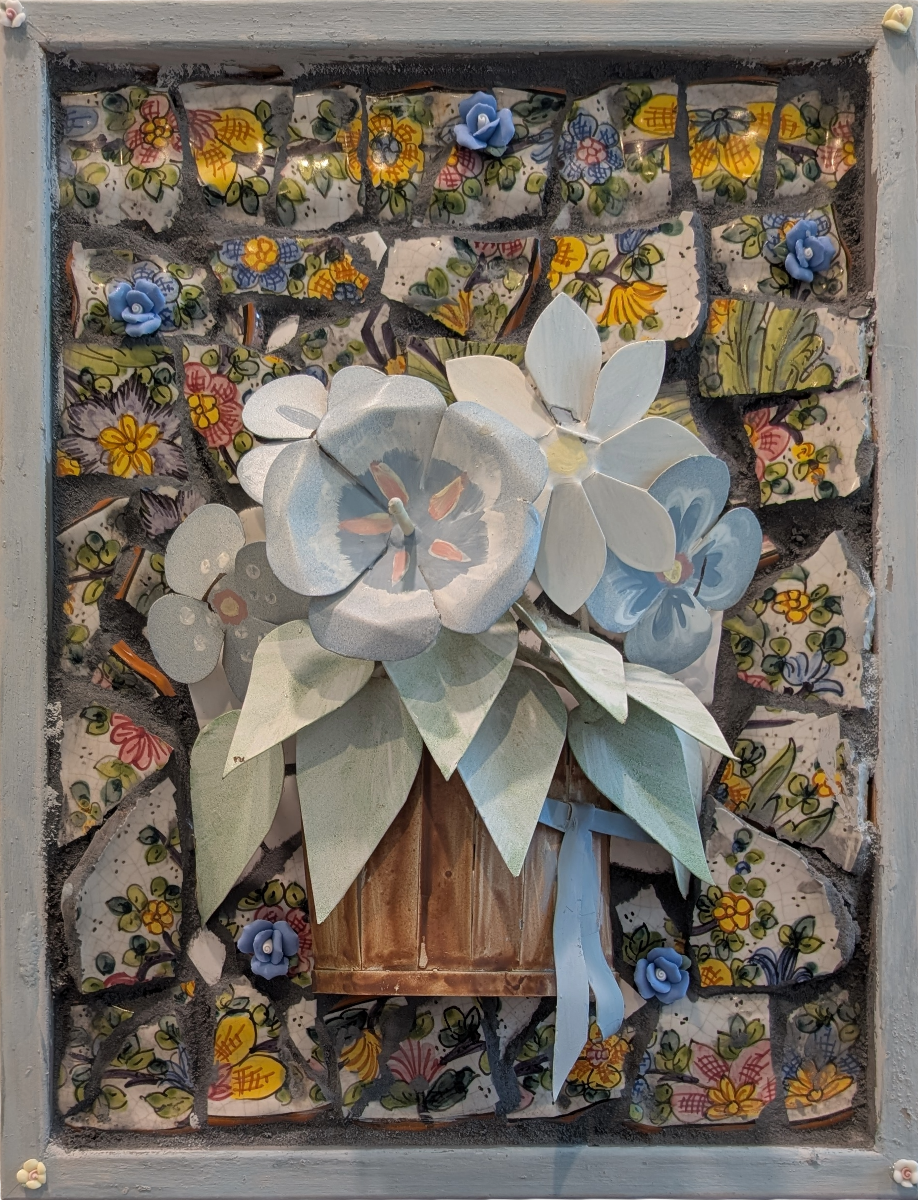 Mosaic Flower Pot  Assemblage Art