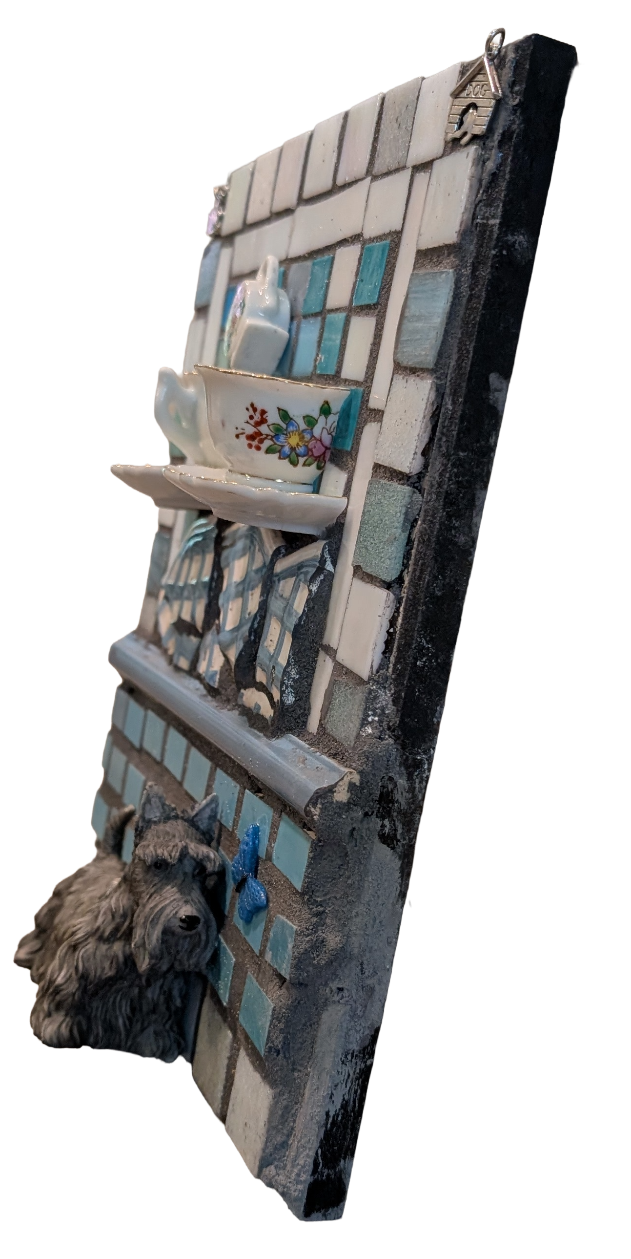 Dog at a Tea Party Assemblage Wall Art -left side