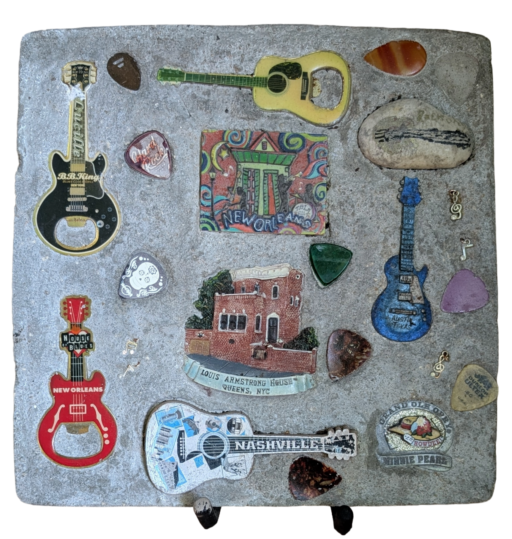 Guitars and Picks in Stone Art Piece
