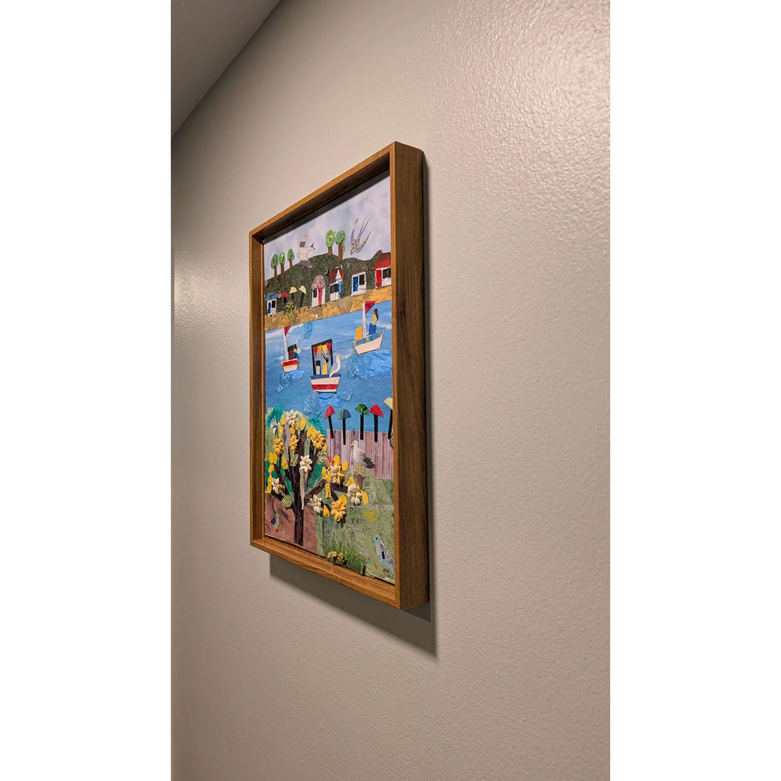Dimensional side view of Sailing with Friends Collage Wall Art, highlighting 3D layers and premium framing-right-side