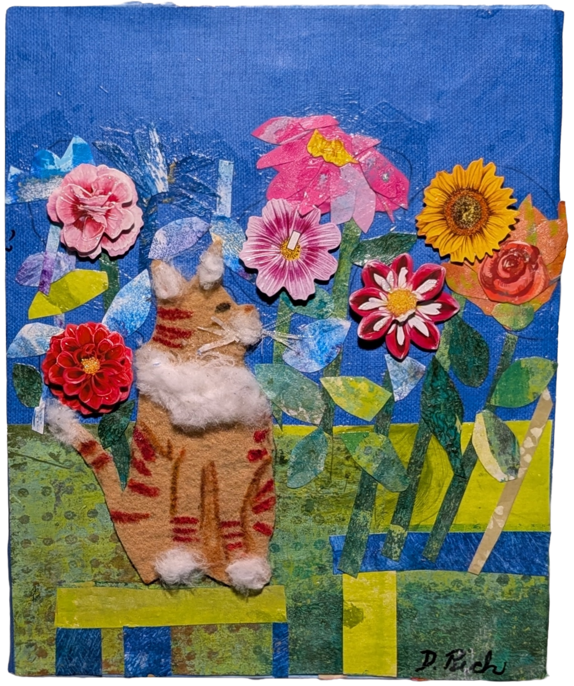 Handcrafted 'Kitty with Flowers' Collage