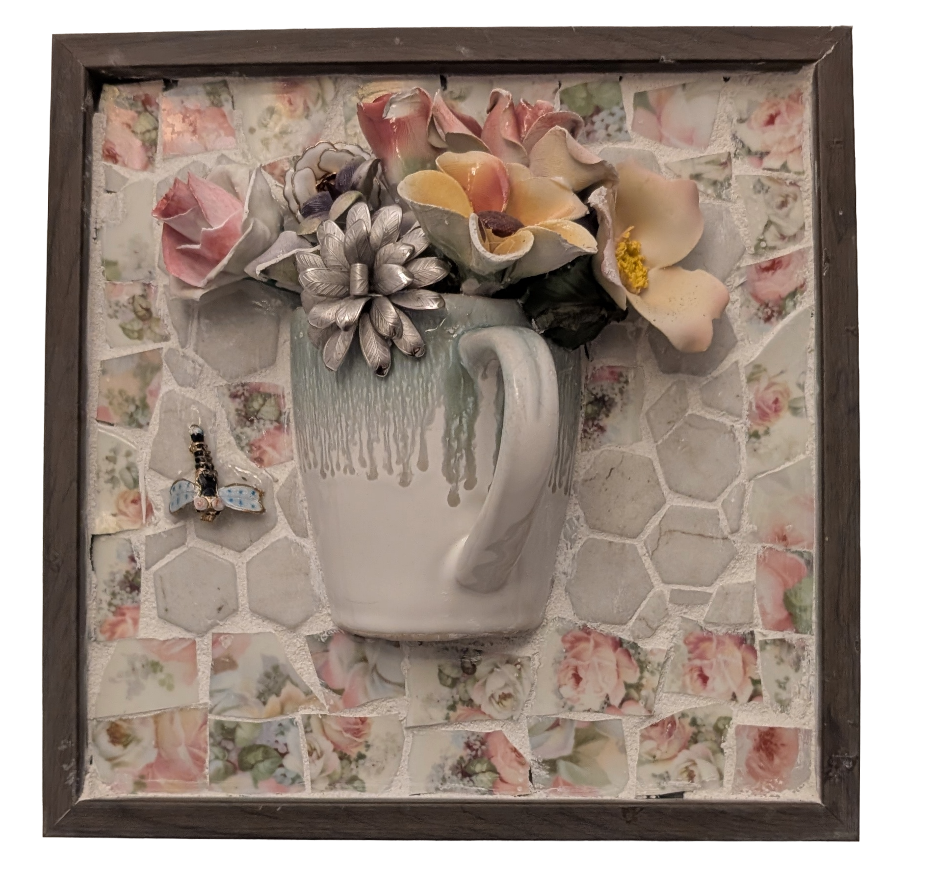 Handcrafted Mug with Flowers Mosaic Art
