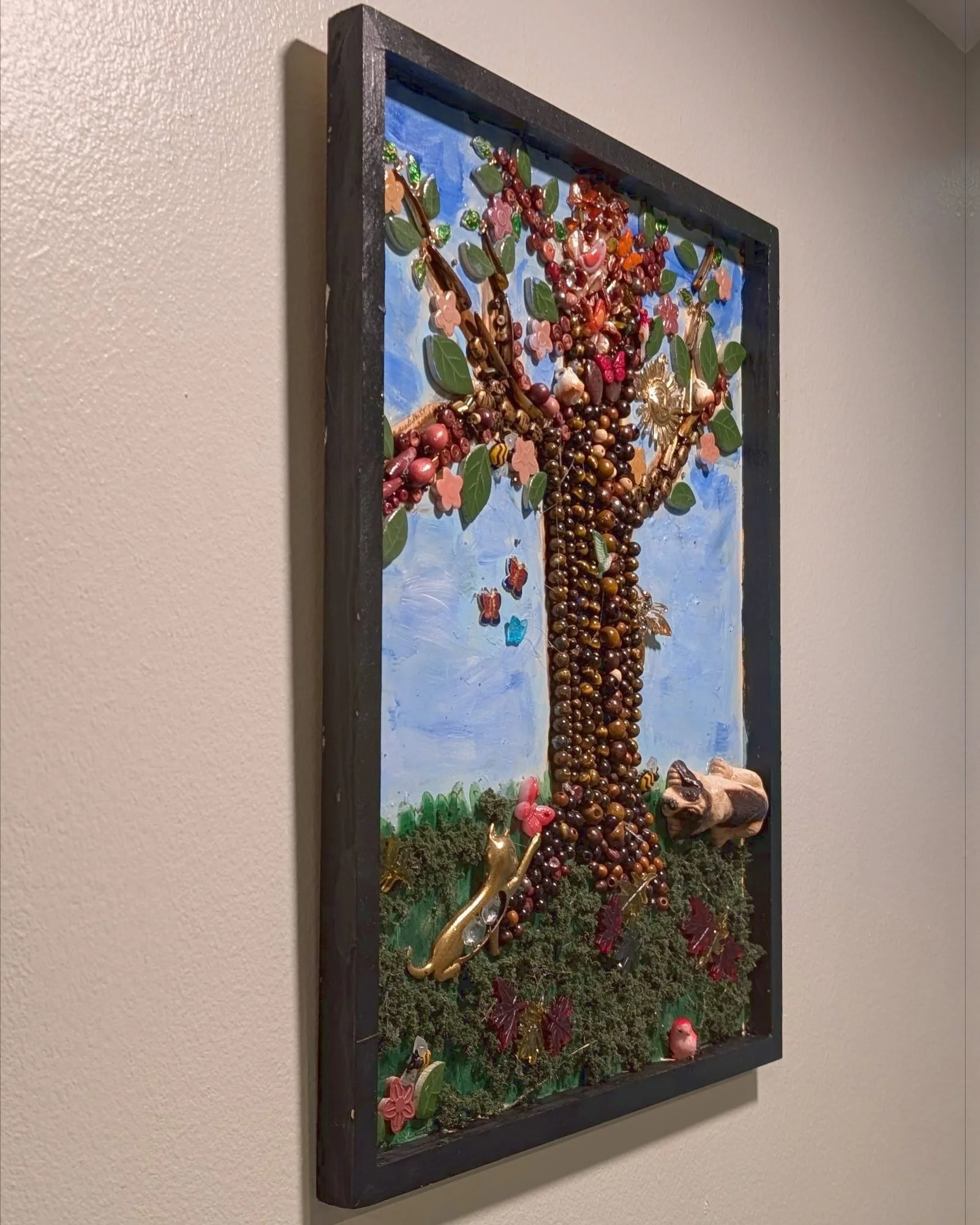 Last Tree costume jewelry tree assemblage-left side