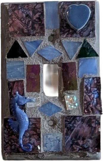 Mosaic single toggle switch plate seahorse blue purple stained glass geometric