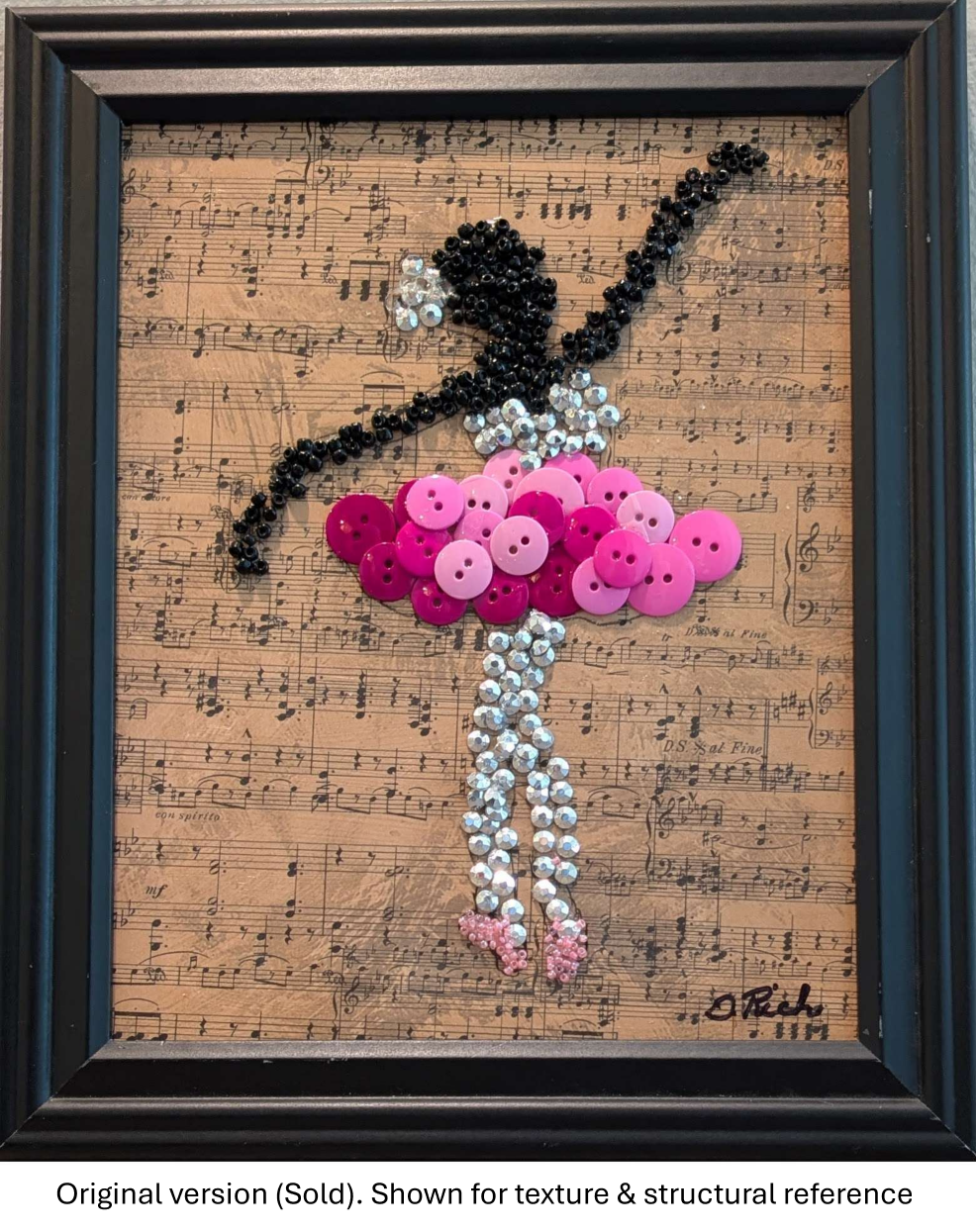 Original Ballet Dancer Button Art by Sarasota Florida artist, Debra Rich — reference image showing texture and style of made-to-order piece