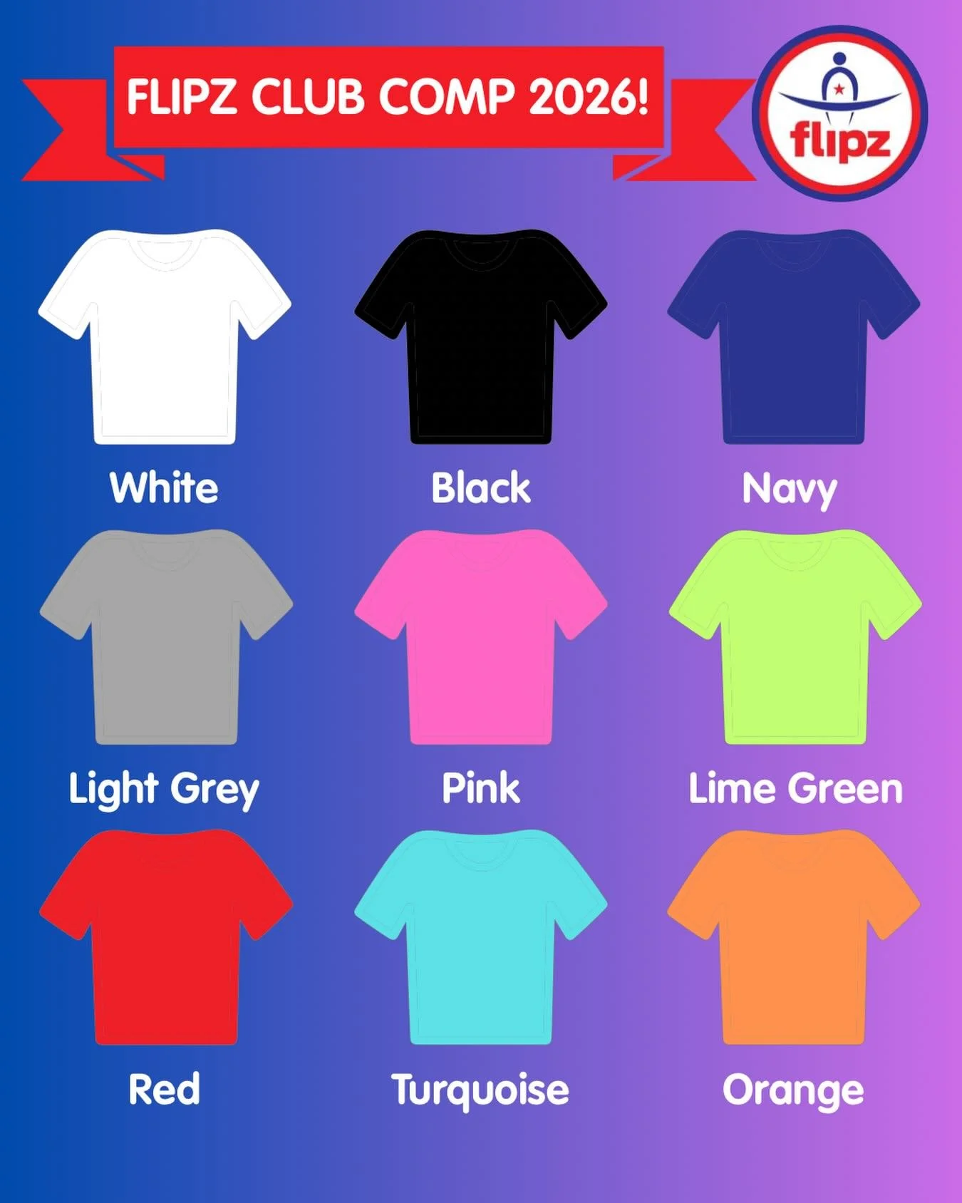 🎖️COMPETITION T-SHIRT COLOURS🎖️

We are designing this year&rsquo;s Club Competition T-shirts and we&rsquo;re curious&hellip;

❔Which colour do YOU love the most?

⬆️ Please look at the 9 options above and pop your gymnasts&rsquo; favourite colour 