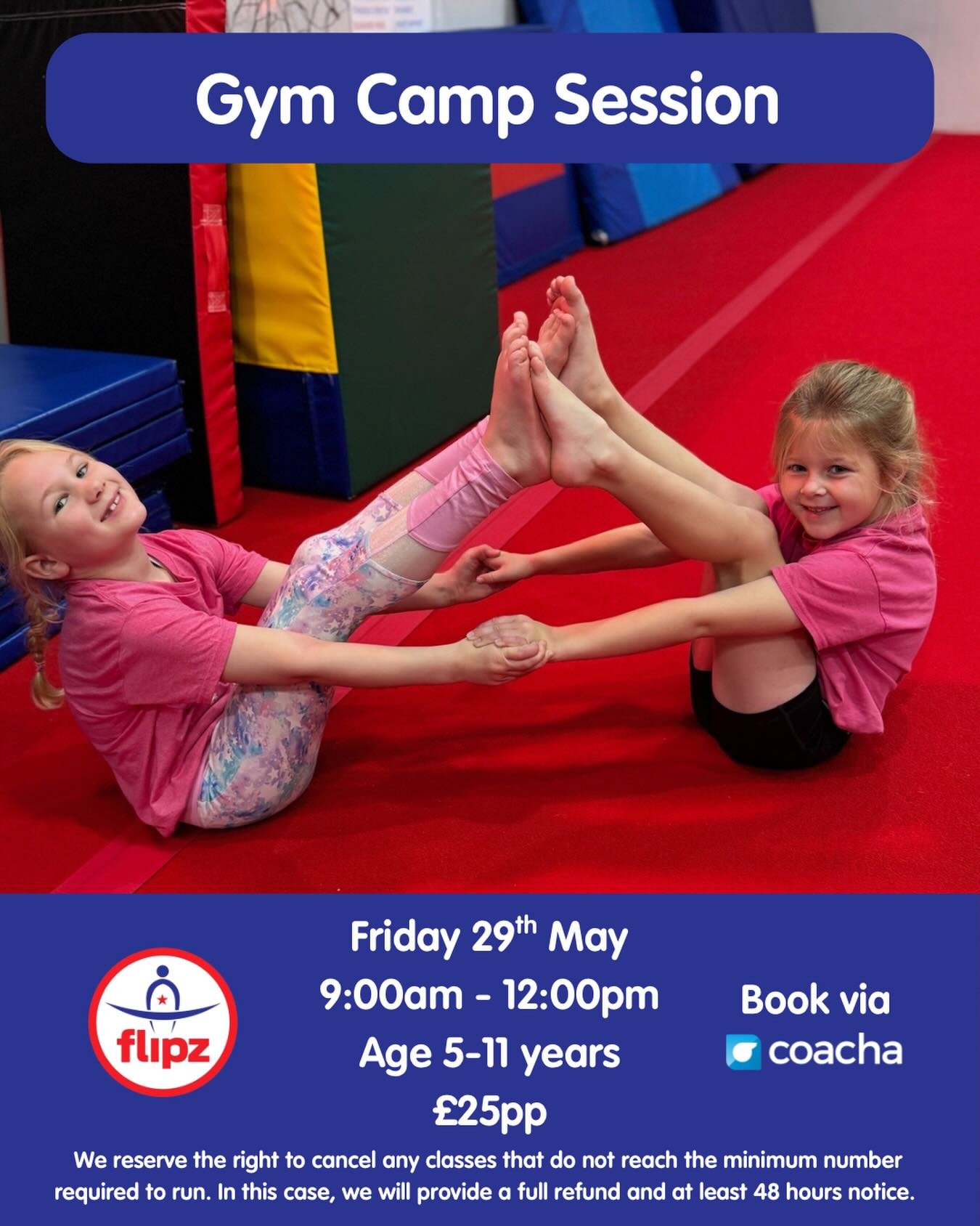 ❤️💙 Holiday Gym Camp at Flipz Gymnastics 💙❤️

Still spaces available - don&rsquo;t miss out on the half-term fun! 🤸&zwj;♀️✨

Open to members &amp; non-members 🙌🏼

⭐ What&rsquo;s included?
🤸&zwj;♂️ Full use of our gymnastics equipment - bars, be