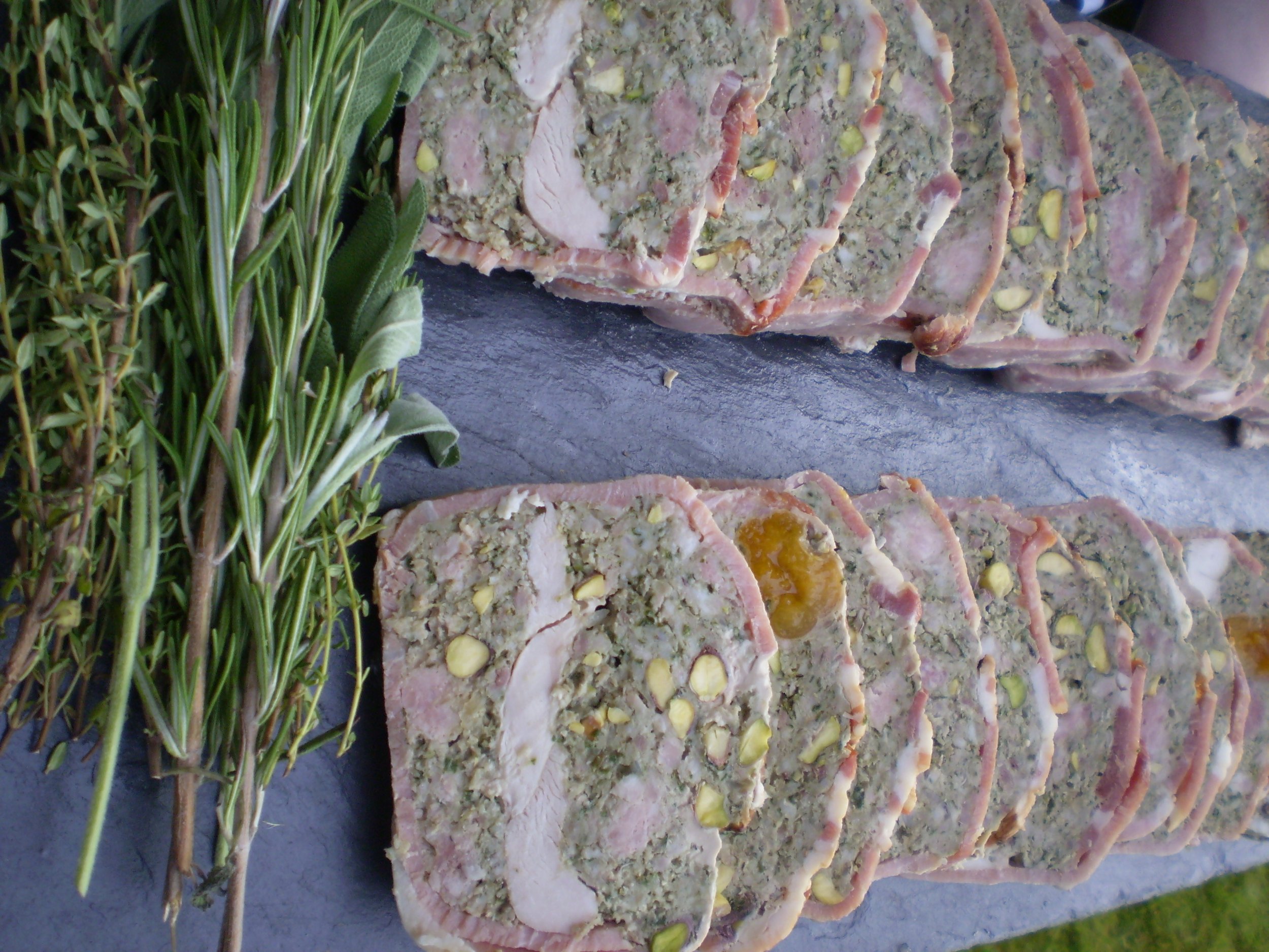 Pork, chicken and apricot terrine with homemade relish
