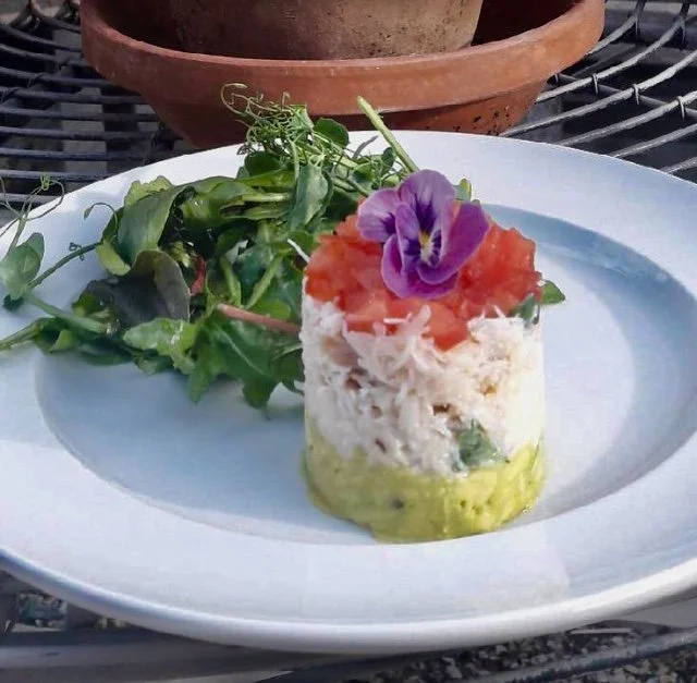 Lambay island crab tians with avocado and a tomato concasse
