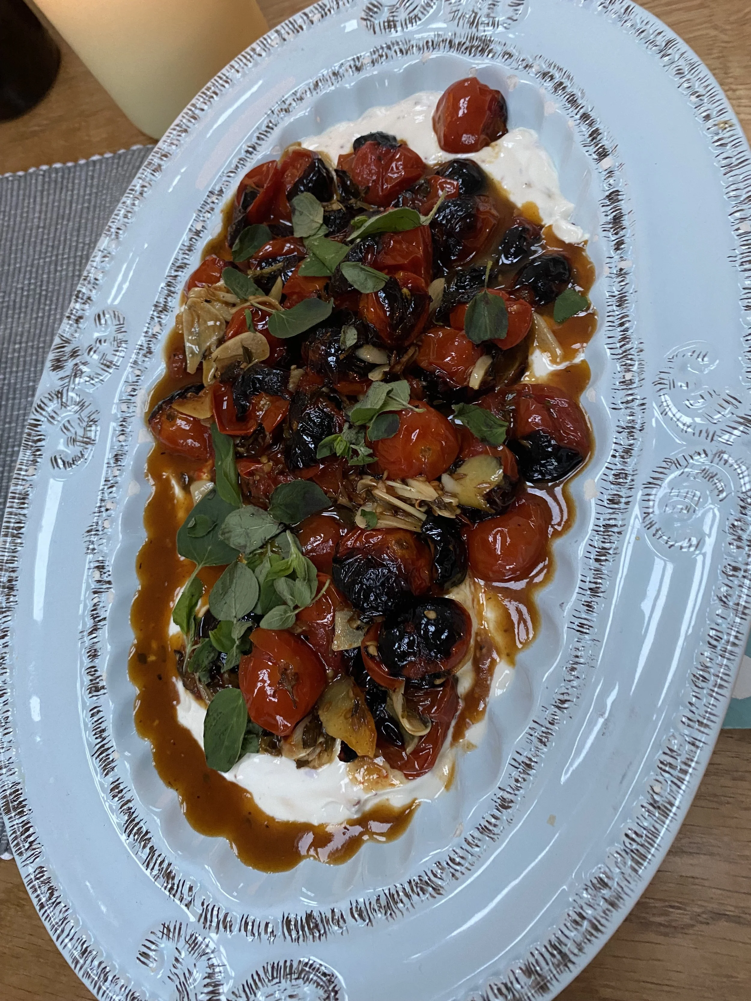 Warm tomato, garlic & lemon on chilli infused yogurt