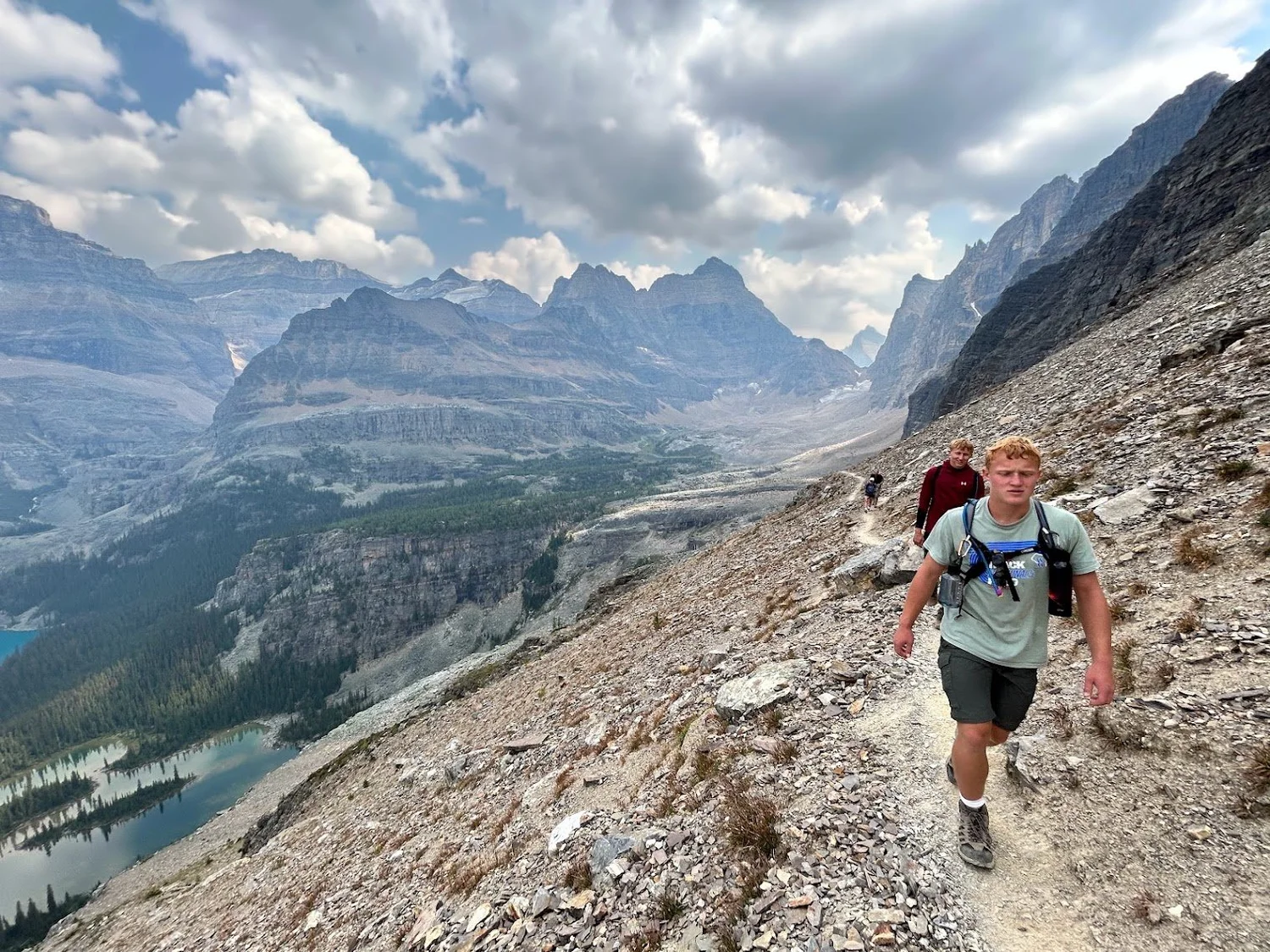 Hikers on an alpine trail in the Lake O'Hara area, Yoho National Park