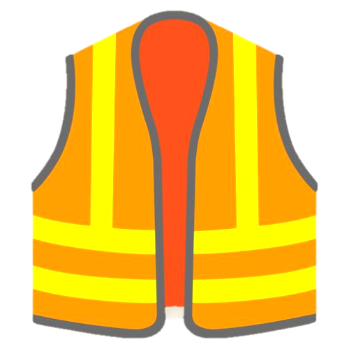 Illustration of an orange safety vest with yellow reflective stripes.