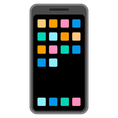 Smartphone with colorful app icons on the screen.