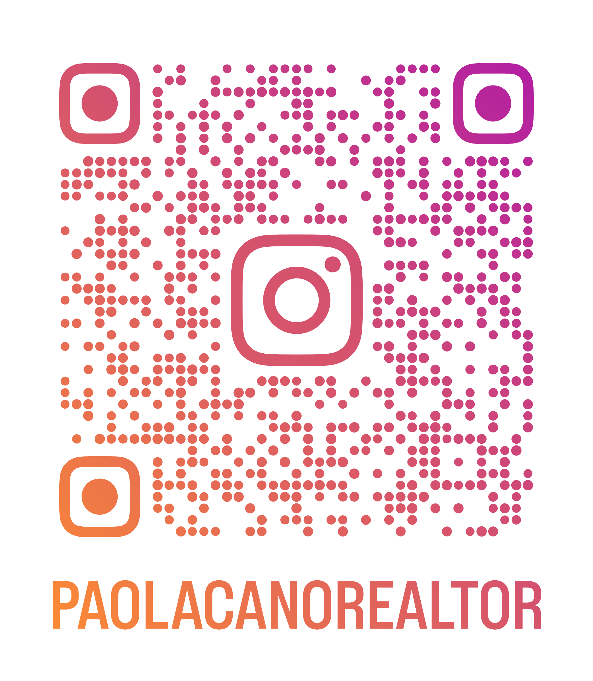 QR code with the text 'PAOLACANREALTOR' in orange below it.