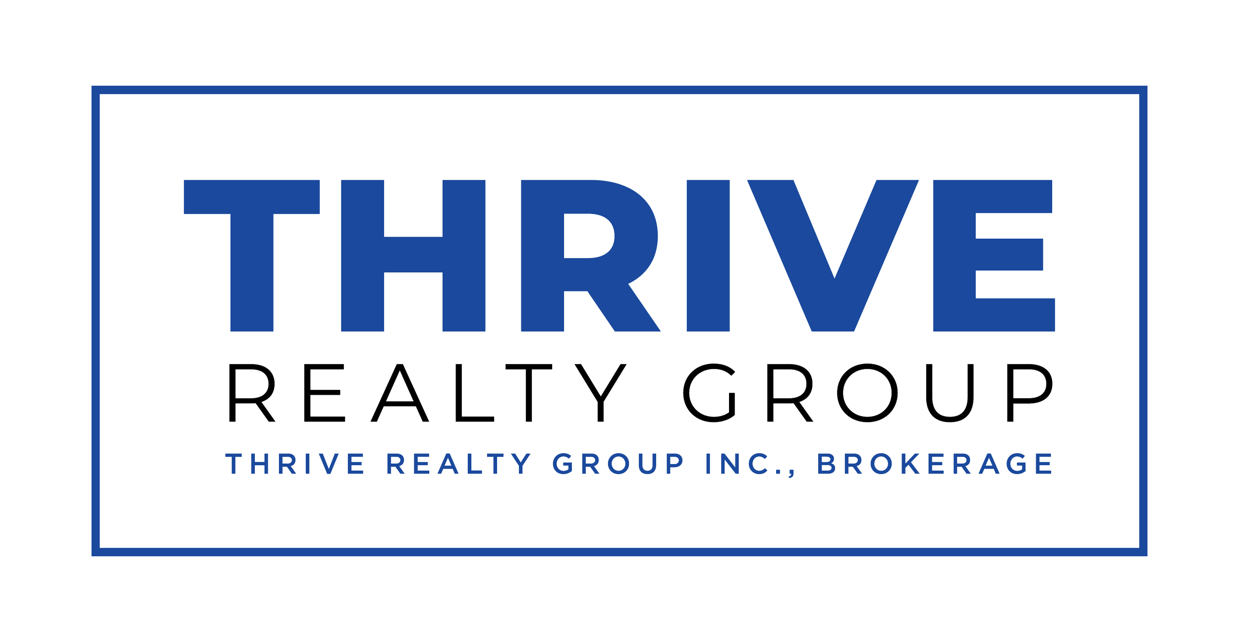 Thrive Realty Group logo with blue and black colors, featuring the company name and tagline.