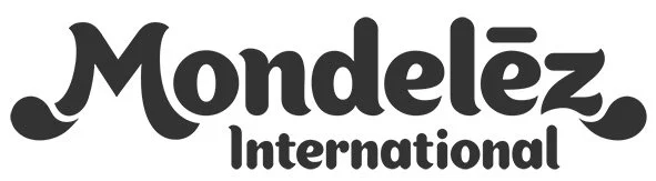 Mondelez International logo in black and white.