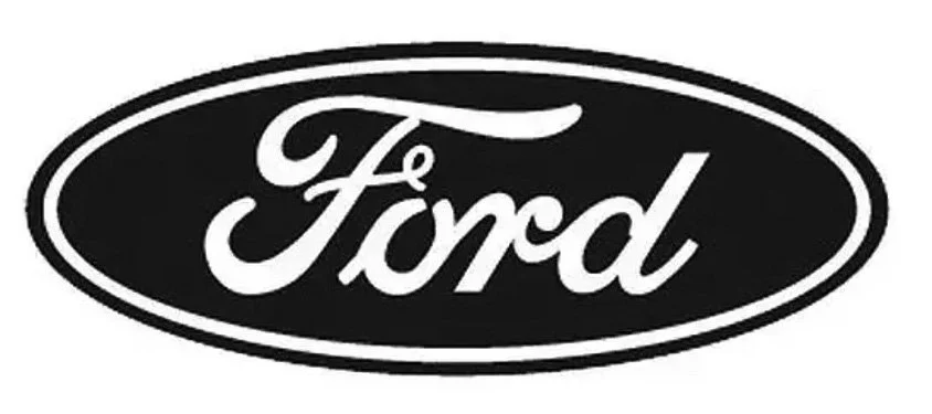 Ford logo with black oval background and white script text