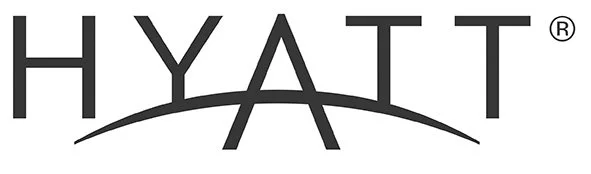 Hyatt hotel logo with stylized text and a curved line underneath