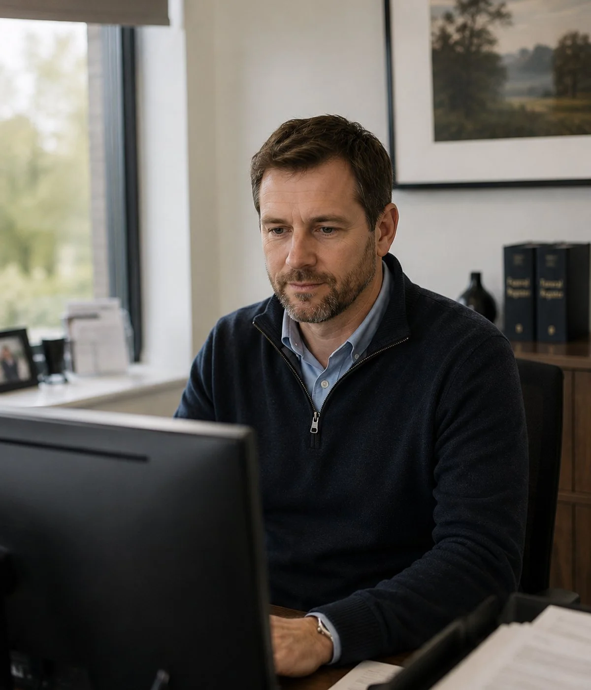 Man looking at desktop screen