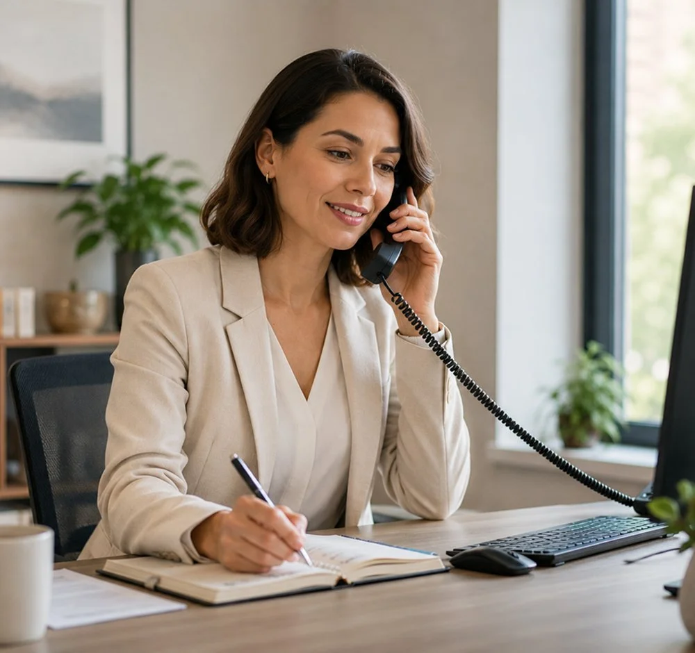 Woman sitting at desk talking on the phone.jpg