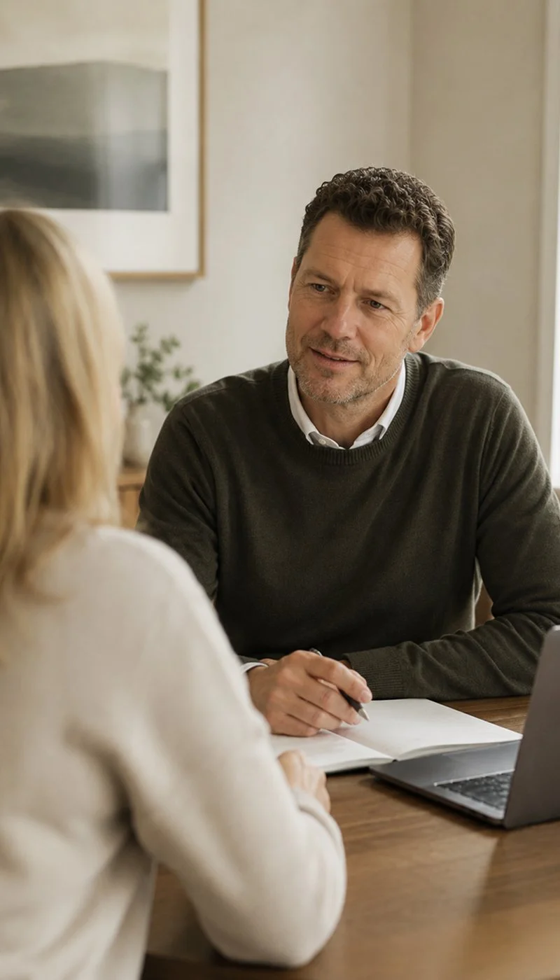 Man sitting at desk talking to woman.jpg