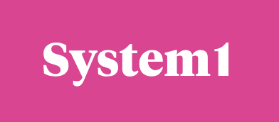 Pink background with white bold text that says 'System1'.