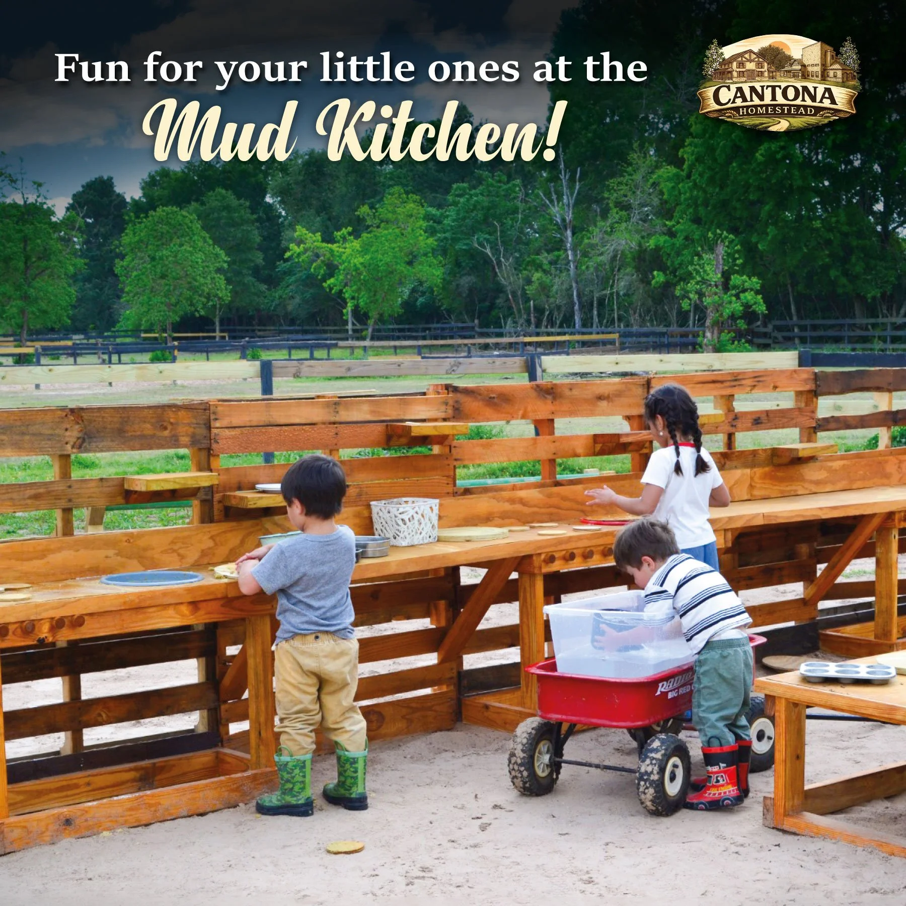🧑&zwj;🍳🌿 Fun for your little ones at the Mud Kitchen! 🐾✨

Let kids explore, imagine, and play freely in our outdoor mud kitchen at Cantona Homestead. From mixing &ldquo;recipes&rdquo; to creative hands-on play, it&rsquo;s all about fun, discovery