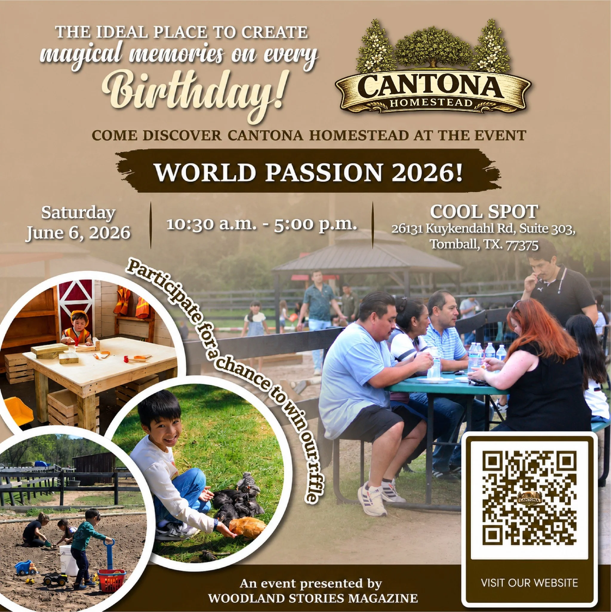 🎉 Where birthdays become unforgettable memories for the whole family! 🎉
We invite you to discover Cantona Homestead during the exciting World Cup Passion 2026 event at Cool Spot The Woodlands , hosted by Woodlandstoriesmagazine 

Stop by and visit 