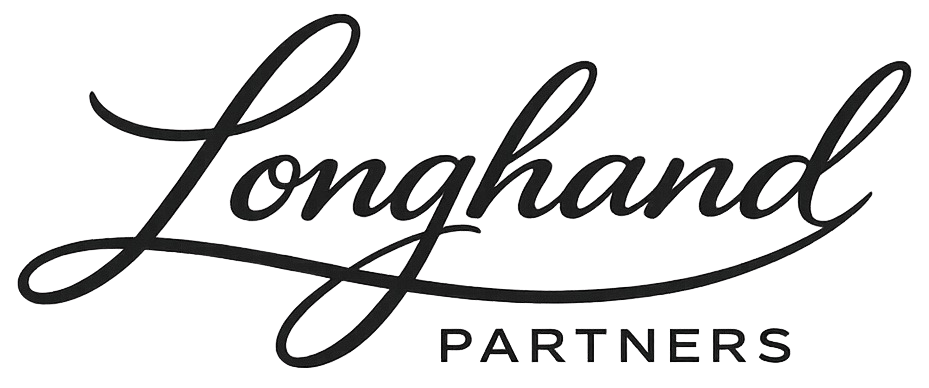 The image features the logo of Longhand Partners, with the word 'Longhand' in a stylish cursive font and 'PARTNERS' in all capitals in a smaller, simpler font underneath.