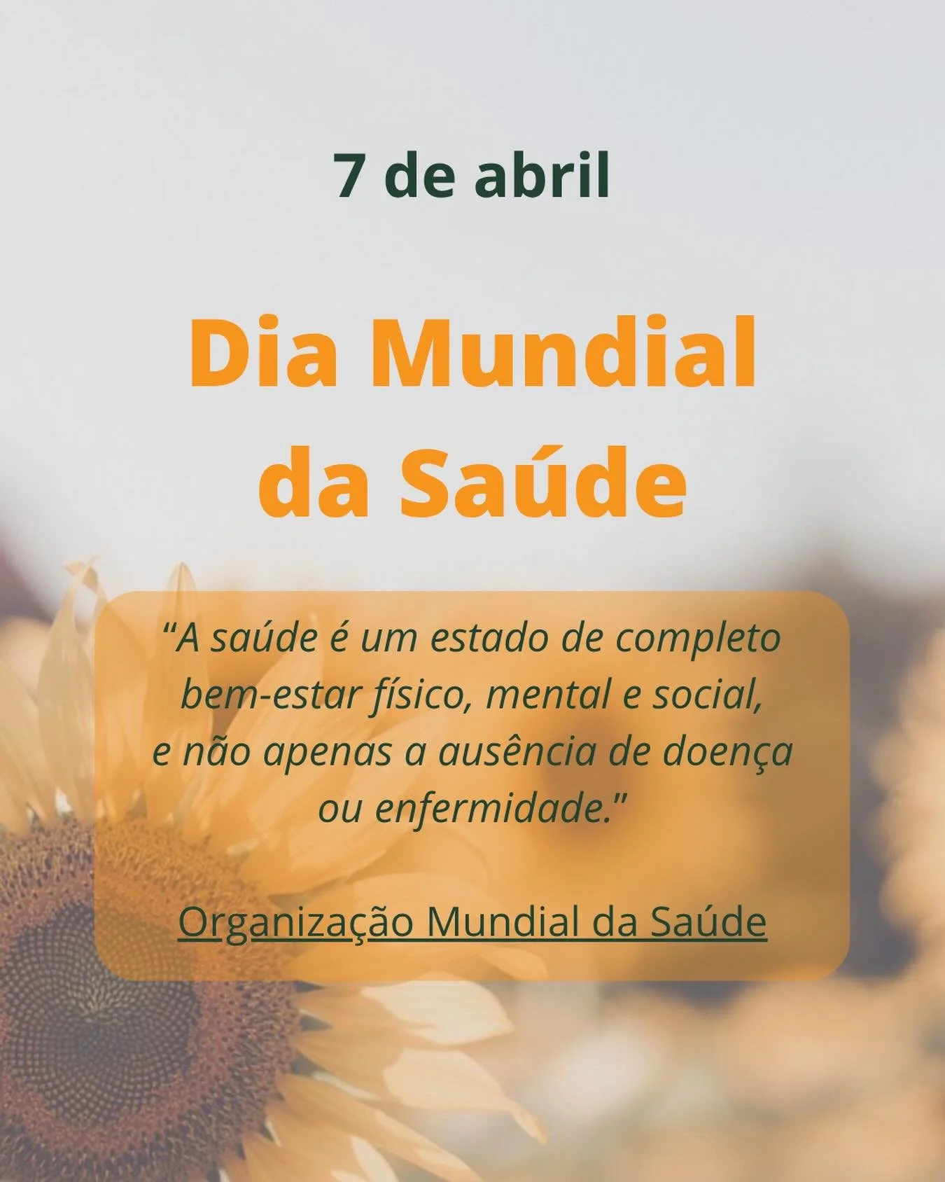 🌍 Dia Mundial da Sa&uacute;de - 7 de abril

Quando pensamos em sa&uacute;de, &eacute; comum associ&aacute;-la apenas ao corpo ou &agrave; aus&ecirc;ncia de doen&ccedil;a. No entanto, a sa&uacute;de &eacute; um conceito muito mais amplo.

A verda