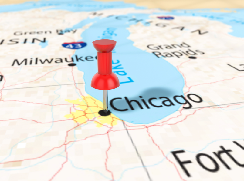 Map of Chicago with location pin highlighting the Northern Suburbs service area.