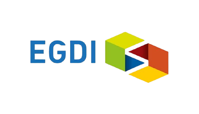 Colorful three-dimensional logo with the word 'EGDI' and interconnected geometric shapes.
