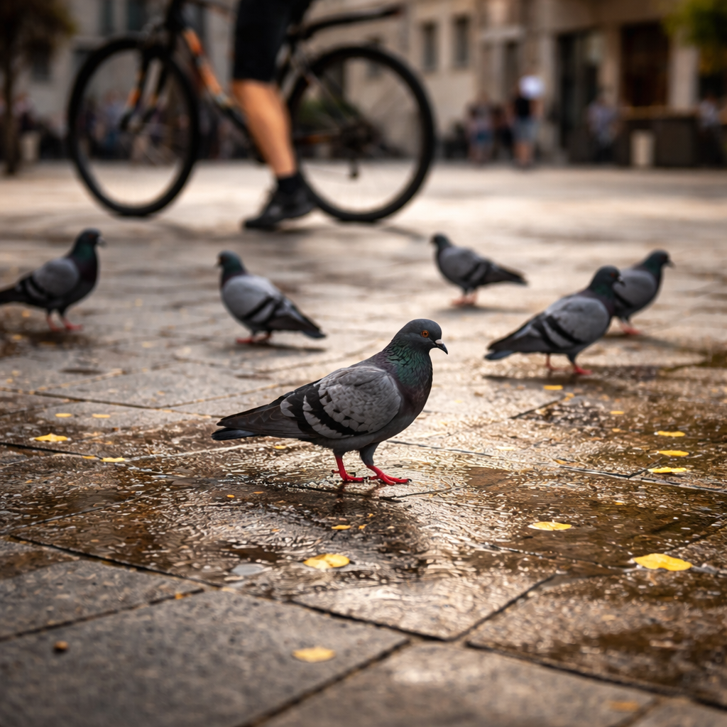 Close view of a pigeon with shallow depth of field and blurred background