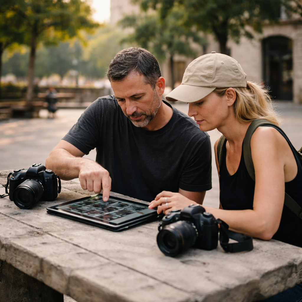 Outdoor photography practice scene with a participant