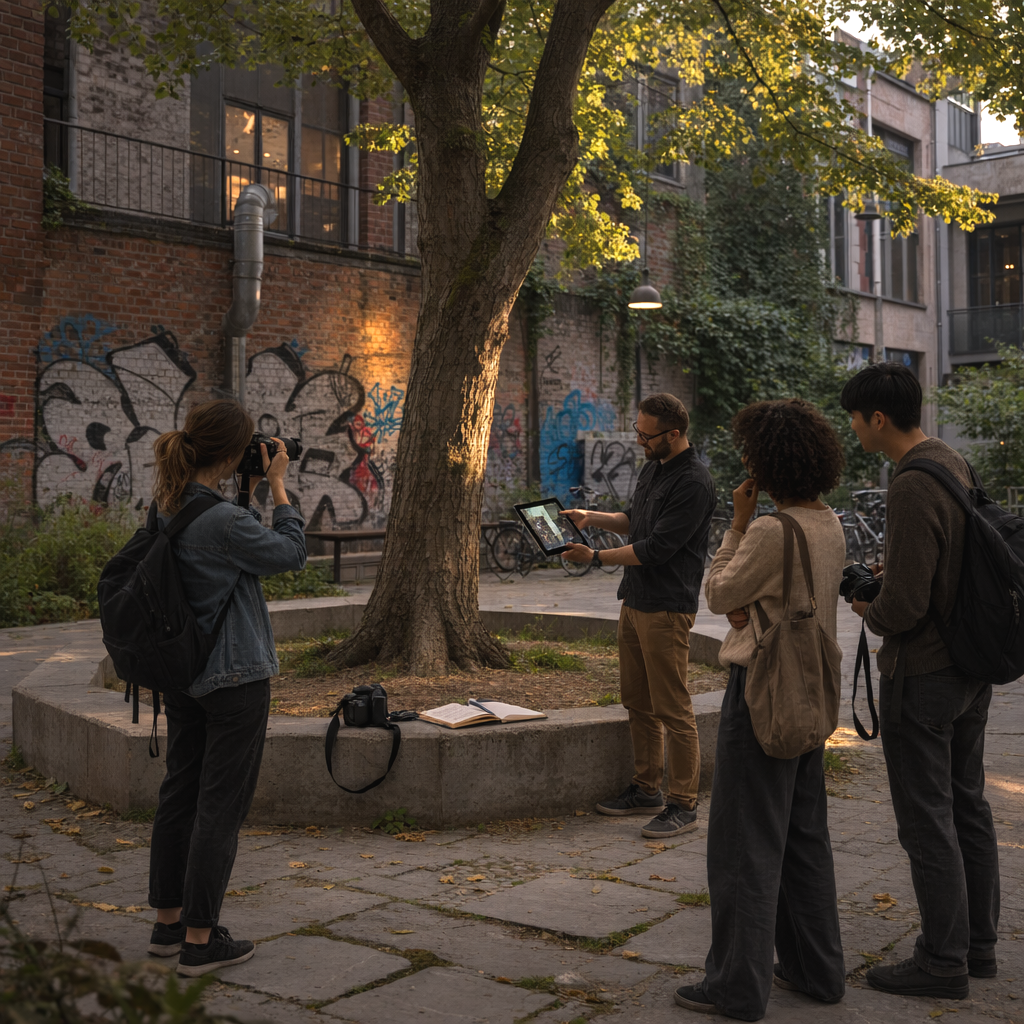 Small group workshop outdoors returning to the same location for comparison