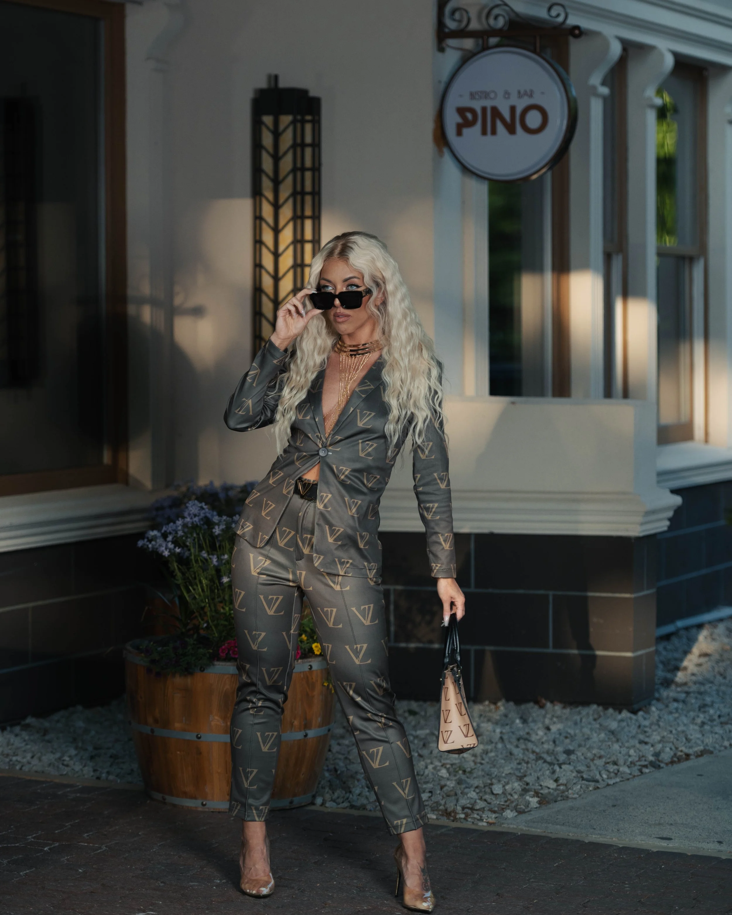 VZ Print Brown Elegant Tailored Women's Suit